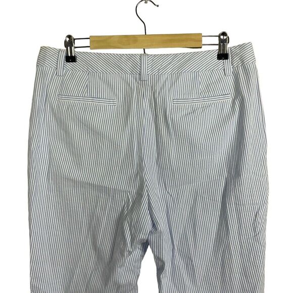 Lands End Women's size 12 Blue White‎ Striped Mid Rise Flat Front Cotton Pants - Picture 4 of 9